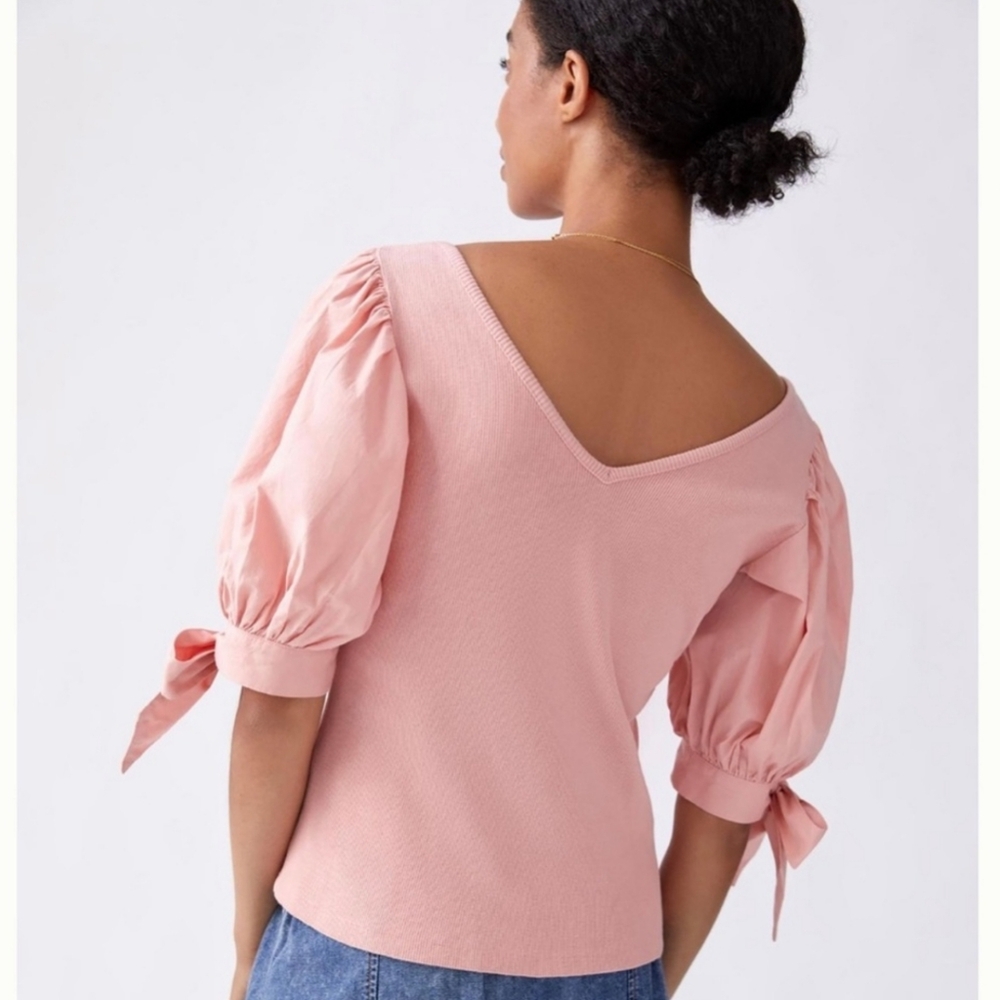 NWT Anthropologie Maeve Puff Sleeve Ribbed Blouse Size Large - Picture 2 of 9